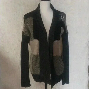 Marystyle Cardigan Sweater Knit Colorblock Italy Large Wool Alpaca Mohair Blend